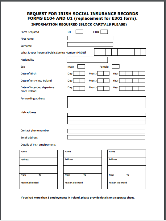 This is what the first page of the U1 form looks like
