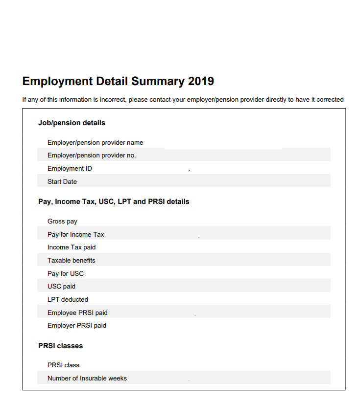 Employment Detail Summary - P60